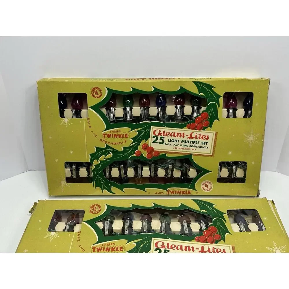 2 Vintage Sets Gleam Lites Twinkle Christmas 25 Lights‎ Indoor Blinking Forking